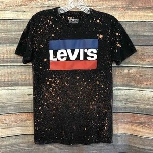 Levi's Size Small Black Bleached Bleach Splatter Upcycled Tee